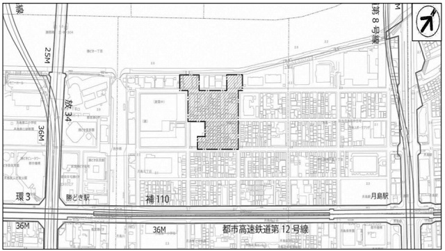 もんじゃストリート北側一部 公園などを含む月島3丁目北地区に25年に58階建てのタワーマンションが建設されるようです Harumi Land